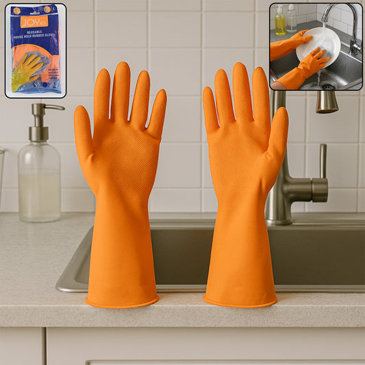 1 Pair Large Orange Gloves For Types Of Purposes Like Washing Utensils, Gardening And Cleaning Toilet Etc.